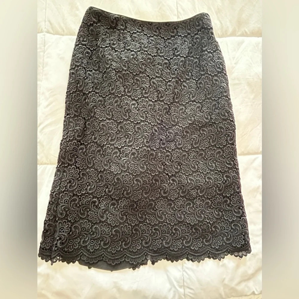 Talbots lace midi pencil skirt black heavyweight lined size 8 Petite